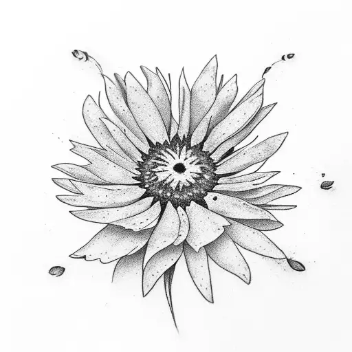 create a little aster flower that blooms in september and has a purple colour and has one petal alive tattoo design idea