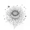 create a little aster flower that blooms in september and has a purple colour and has one petal alive tattoo design idea