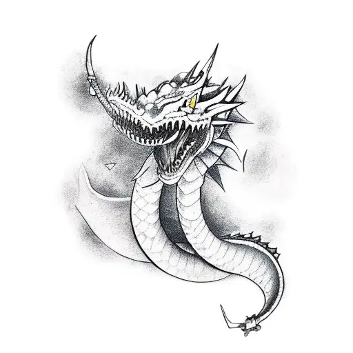 Un dragón chino dibujando mientras escucha música tattoo design idea