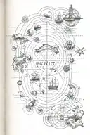 treasure map with  sea creatures and with dotted lines connecting to the words "sic parvis magna"  tattoo design idea