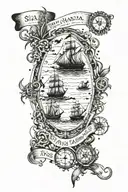 treasure map with  sea creatures and with dotted lines and the words "sic parvis magna"  tattoo design idea