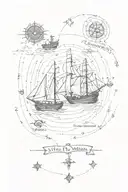 treasure map with a small ship and with dotted lines connecting to the words "sic parvis magna"  tattoo design idea