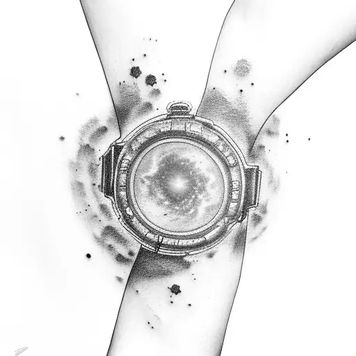 galaxy on wrist turns into a city with a girl spray painting tattoo design idea