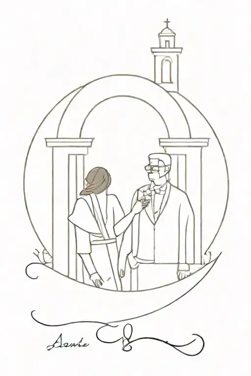  wedding in Santorini. include the date 28 October 2023, domes from Santorini, a heart and a wedding ring tattoo design idea