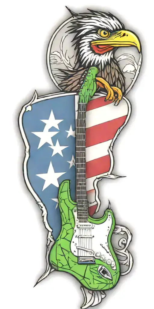 Texas state flag, fender guitar, green awareness ribbon, fighter jet, woody the woodpecker, roadrunner tattoo design idea
