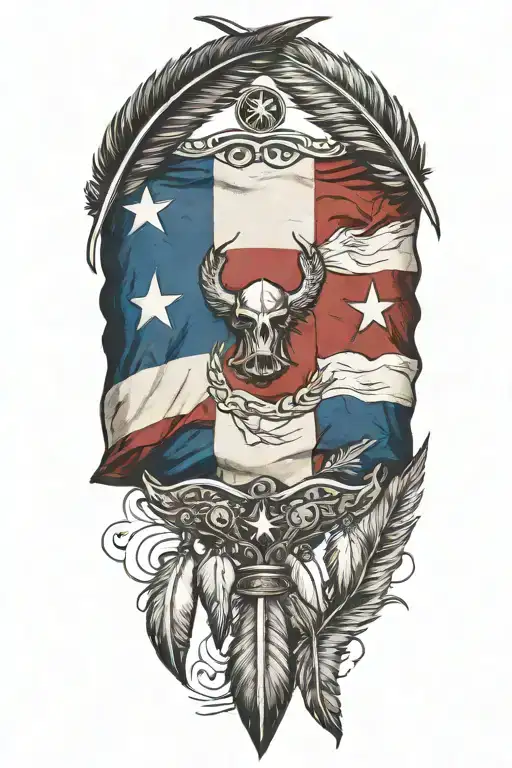 Texas flag background with feathers hanging from spear   tattoo design idea