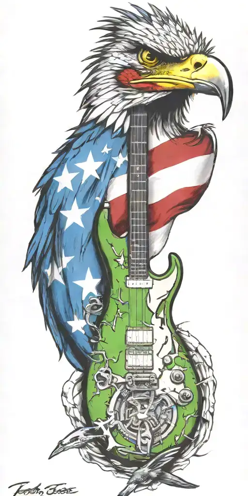 Texas state flag, fender guitar, green awareness ribbon, fighter jet, woody the woodpecker, roadrunner tattoo design idea