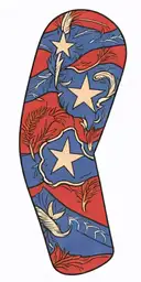 Incorporate a Texas flag, law enforcement badge 496 , 13 indian feathers, Initials HJT, initials WRT tattoo design idea