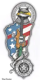 Texas state flag, police shield badge, fender guitar, green ribbon, F-14 Tomcat, woody the woodpecker, roadrunner tattoo design idea