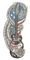 Texas flag, law enforcement badge, indian feathers, harley-davidson , fender guitar, bass clef, treble clef,   tattoo design idea