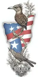 Texas state flag, fender guitar, awareness ribbon, jet airplane, forest, roadrunner tattoo design idea