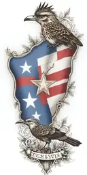 Texas state flag, fender guitar, awareness ribbon, jet airplane, forest, roadrunner tattoo design idea