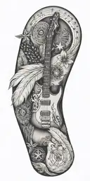 Texas flag, law enforcement badge, indian feathers, harley-davidson , fender guitar, bass clef, treble clef,   tattoo design idea