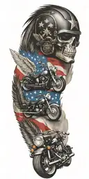 State of Texas flag and police badge and 10  feathers and harley-davidson motorcycle tattoo design idea