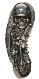 Texas flag, police, indian feathers, harley-davidson motorcycle, guitar, music,  tattoo design idea