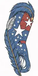 A design of the Texas state flag with 10 feathers intertwined in the design, with the initials HJT and WRT included tattoo design idea