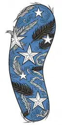 A design of the Texas state flag with 10 feathers intertwined in the design, with the initials HJT and WRT included tattoo design idea