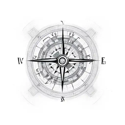 Half compass and half clock with a musical note and arrow tattoo design idea