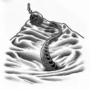 Paul Atreides stands on a desert on Dune and in front of him a SandWorm rises up tattoo design idea