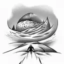 Paul Atreides stands on a desert on Dune and in front of him a SandWorm rises up tattoo design idea