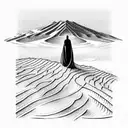 Paul Atreides stands on a desert on Dune and in front of him a SandWorm rises up tattoo design idea