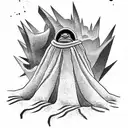 Paul Atreides stands on a desert on Dune and in front of him a SandWorm rises up tattoo design idea