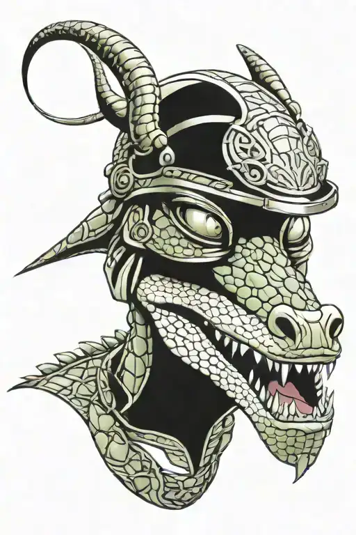 alligator with Loki helmet tattoo design idea