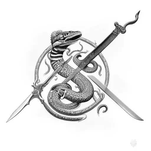 sword and rattlesnake tattoo design idea