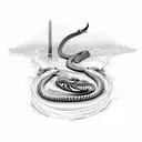 sword with rattlesnake wrapping around it tattoo design idea