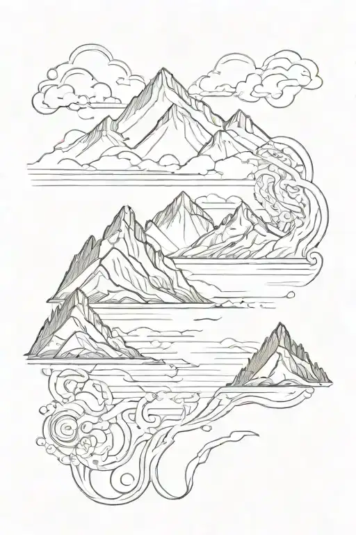 ocean and mountains  tattoo design idea