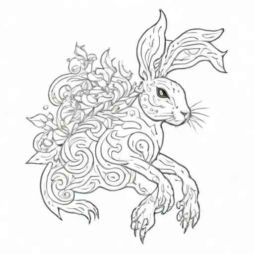 fire rabbit, overcoming challenges like self harm, polycystic ovary syndrome, eating disorder, Gemini  tattoo design idea