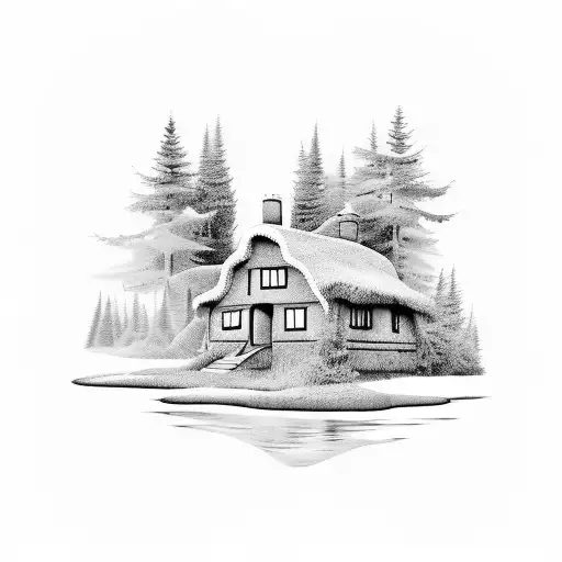cottage forest dark rain tattoo design idea