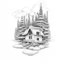 cottage forest dark rain tattoo design idea