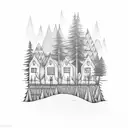 cottage forest dark rain tattoo design idea