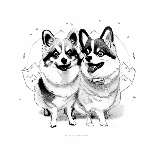 corgi x pomeranian being hugged tattoo design idea