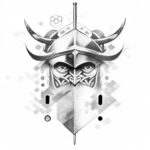 Design a Viking sword cutting through a computer screen with music notes coming out tattoo design idea