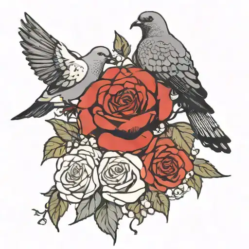 black doves with white roses tattoo design idea