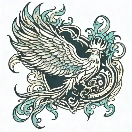 phoenix turquoise flame tattoo design idea