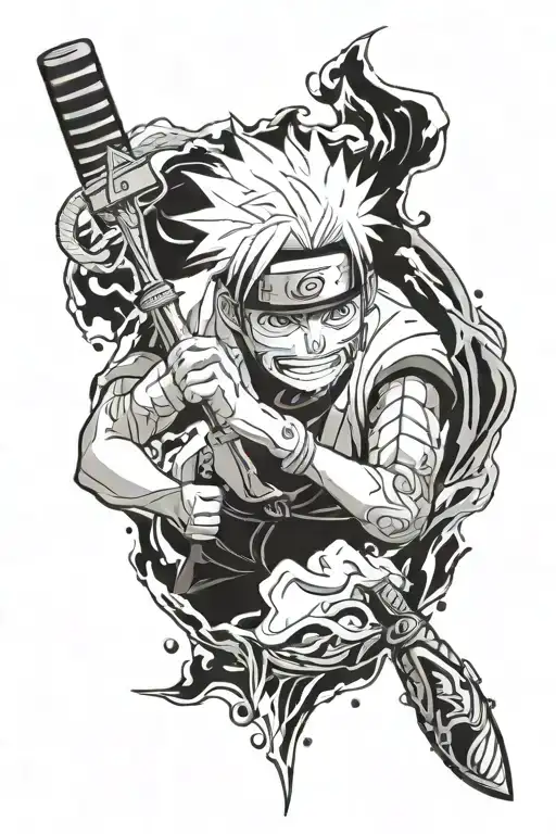 Naruto tattoo with kakashi smiling and behind him situations what destroy him. Jiraya splitting ice cream  tattoo design idea