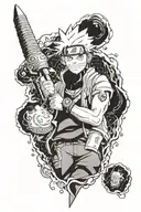 Naruto tattoo with kakashi smiling and behind him situations what destroy him. Jiraya splitting ice cream  tattoo design idea