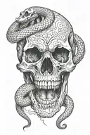 skull with its mouth open, a snake emerges from it and at the same time tattoo design idea