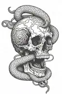 skull with its mouth open, a snake emerges from it and at the same time tattoo design idea