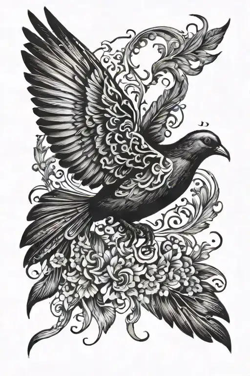 black dove flying tattoo design idea