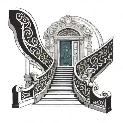 long stairs leading to a open door with inside representing the client's tattoo design idea