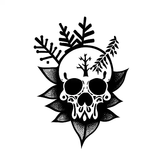 skull with trees growing out of it tattoo design idea