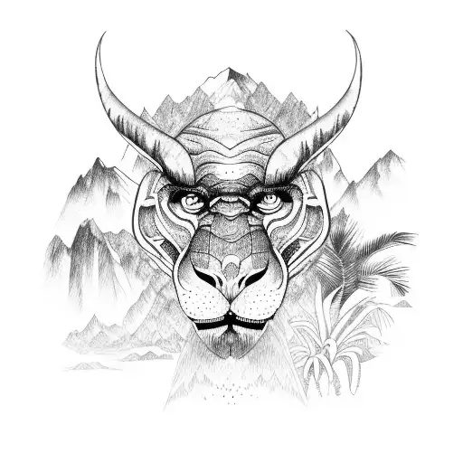 tropical rainforest with jungle animals and mountains tattoo design idea