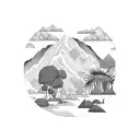 tropical rainforest with jungle animals and mountains tattoo design idea