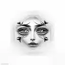 In a black rectangular frame, the woman's eyes together with her eyebrows and a piece of her nose tattoo design idea
