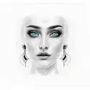 In a black rectangular frame, the woman's eyes together with her eyebrows and a piece of her nose tattoo design idea