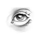 In a black rectangular frame, the woman's eyes together with her eyebrows and a piece of her nose tattoo design idea